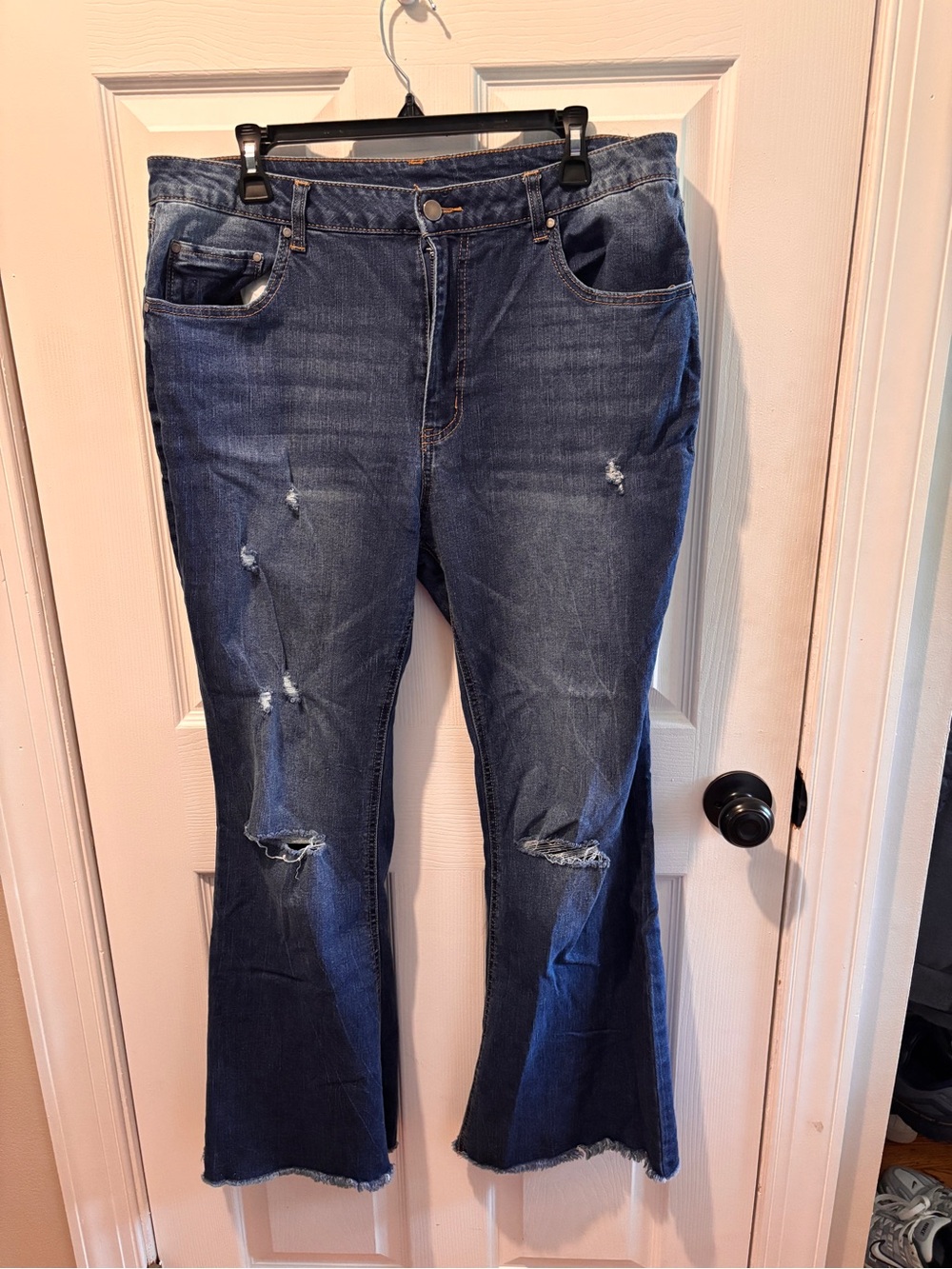 No Boundaries Dark Blue Ripped Flared Jeans